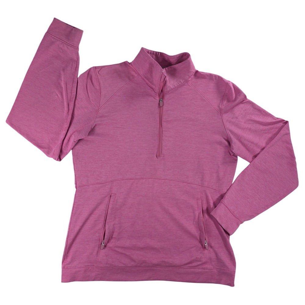 Puma Womens Small Pink Quarter-Zip Pullover Athletic Heathered Zipper Pockets